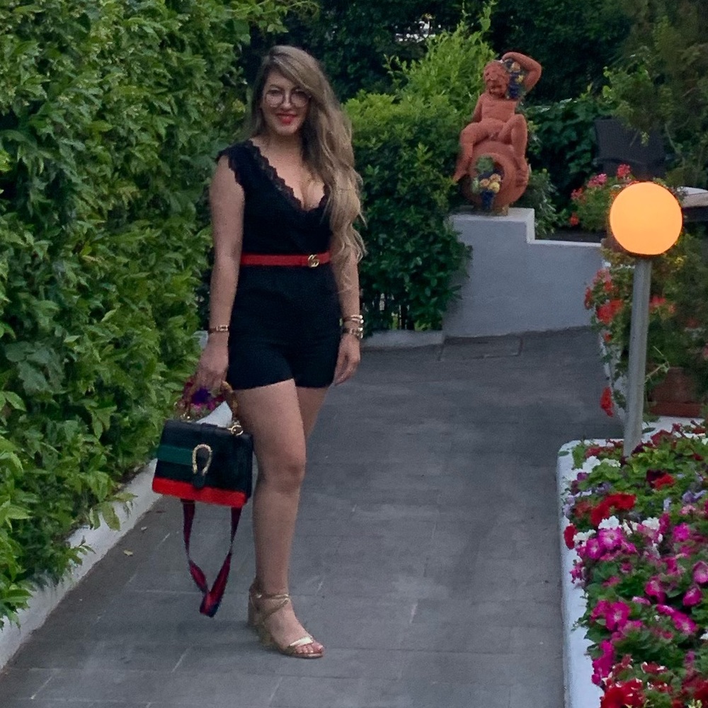 Black short sleeve romper